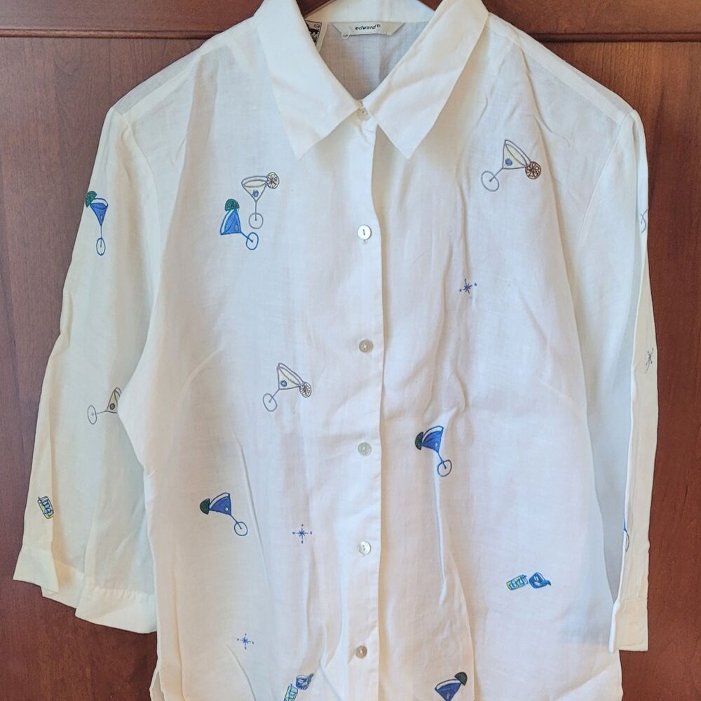 Linen 3/4 Sleeve Button Down Blouse